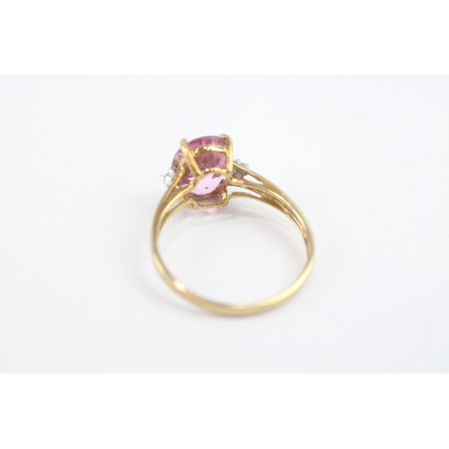 61 - 9ct gold enhanced pink topaz & diamond dress ring (1.9g) Size P