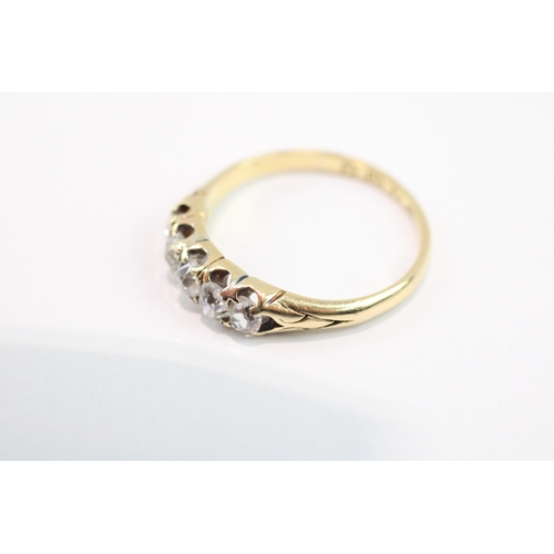 112 - 18ct gold antique old mine cut diamond five stone ring (3.4g) Size R