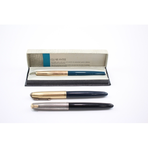 3 x Vintage Parker 51 Fountain Pens w/ 14ct Gold Nibs Inc Gold Plated ...