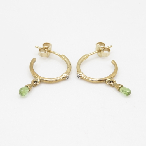 197 - 9ct gold diamond and peridot half hoop earrings (1.3g)