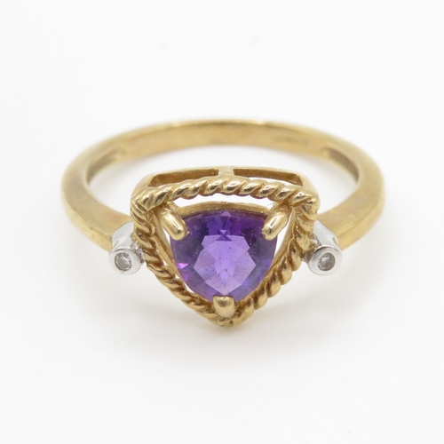 209 - 9ct gold amethyst & diamond dress ring (2.1g) Size N