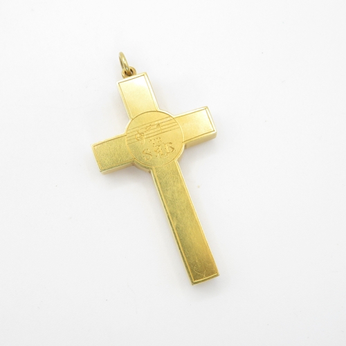 22 - 18ct gold Victorian cross charm with a religious painting (10g)
