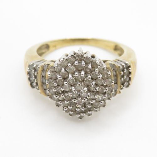 227 - 9ct gold diamond cluster ring (4.8g) Size Q