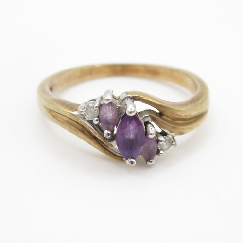 233 - 9ct gold amethyst & diamond dress ring (3.2g) Size R 1/2