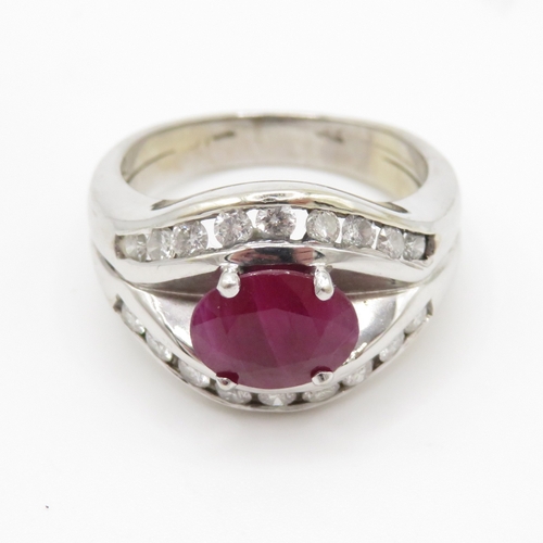 236 - 14ct gold ruby & diamond dress ring (8g) Size Q 1/2