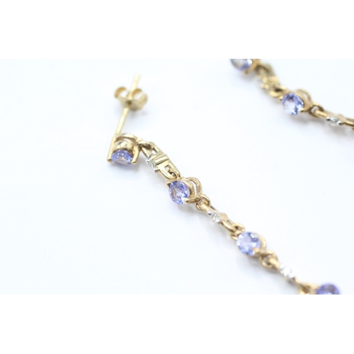 231 - 9ct gold tanzanite and diamond drop earrings (2.6g)