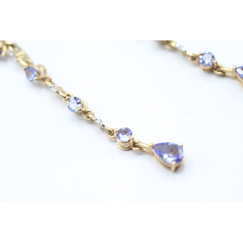 231 - 9ct gold tanzanite and diamond drop earrings (2.6g)