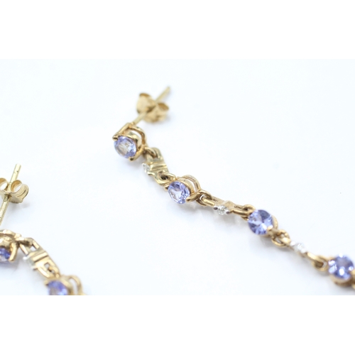 231 - 9ct gold tanzanite and diamond drop earrings (2.6g)