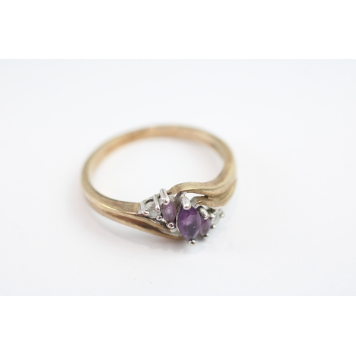 233 - 9ct gold amethyst & diamond dress ring (3.2g) Size R 1/2
