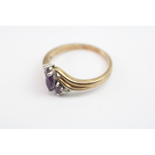 233 - 9ct gold amethyst & diamond dress ring (3.2g) Size R 1/2