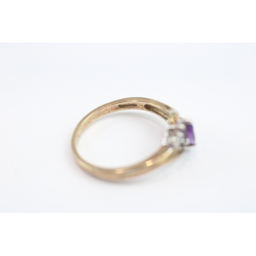 233 - 9ct gold amethyst & diamond dress ring (3.2g) Size R 1/2