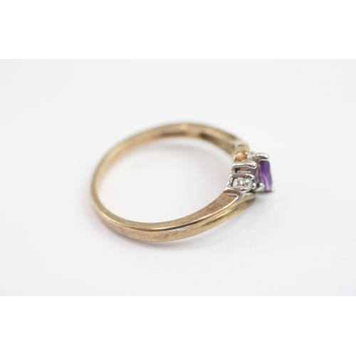 233 - 9ct gold amethyst & diamond dress ring (3.2g) Size R 1/2