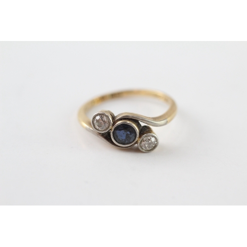 235 - 18ct gold & platinum sapphire & diamond trilogy ring (2.9g) Size L 1/2