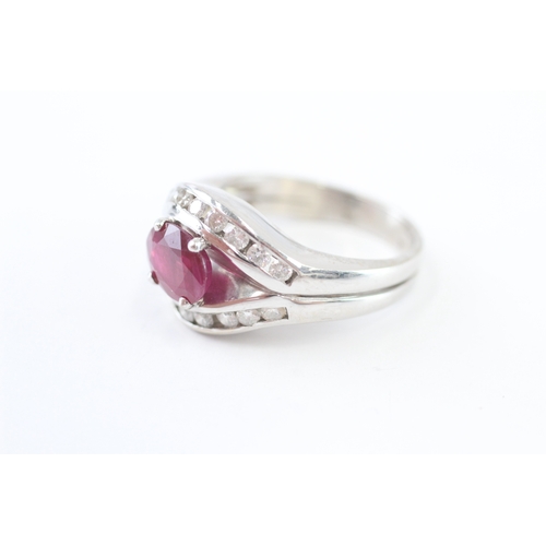 236 - 14ct gold ruby & diamond dress ring (8g) Size Q 1/2