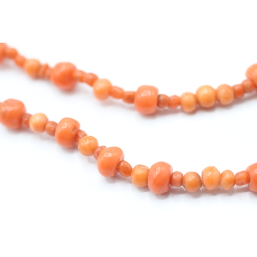 238 - 9ct gold coral double strand necklace (17.3g)