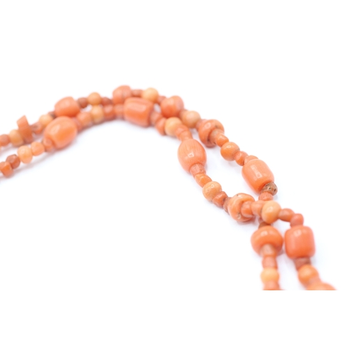 238 - 9ct gold coral double strand necklace (17.3g)