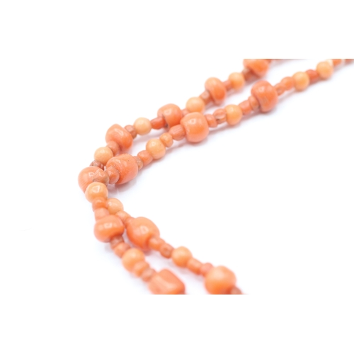 238 - 9ct gold coral double strand necklace (17.3g)