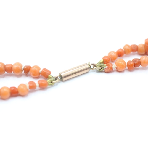 238 - 9ct gold coral double strand necklace (17.3g)