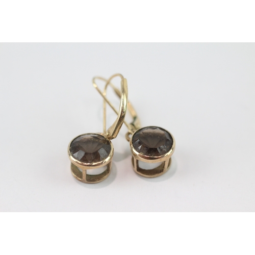 242 - 9ct gold smoky quartz drop earrings (2.4g)