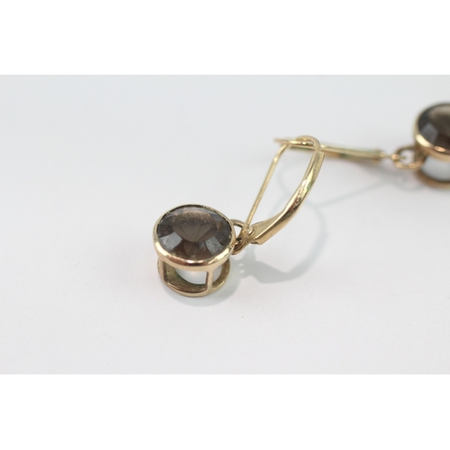 242 - 9ct gold smoky quartz drop earrings (2.4g)