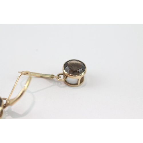 242 - 9ct gold smoky quartz drop earrings (2.4g)