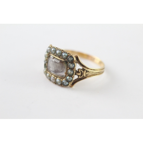 246 - 15ct gold antique seed pearl dress ring (as seen) (3g) Size Q 1/2