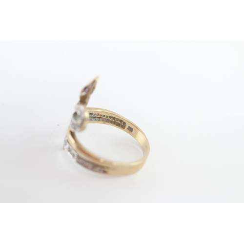 247 - 9ct gold diamond and ruby eyed snake ring (2.6g) Size K 1/2