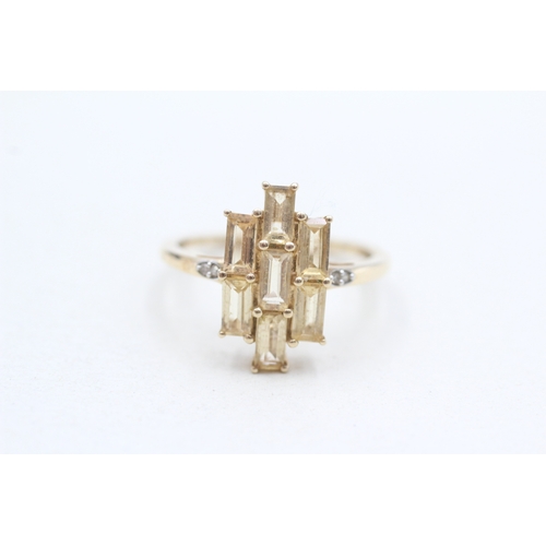 256 - 9ct gold citrine & diamond dress ring (2.2g) Size N 1/2
