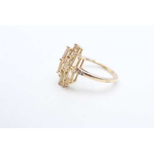 256 - 9ct gold citrine & diamond dress ring (2.2g) Size N 1/2