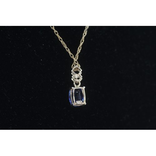 257 - 9ct gold kyanite & diamond pendant necklace (1.8g)
