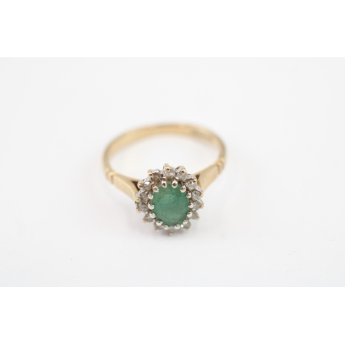 26 - 9ct gold vintage emerald & diamond cluster ring (2.2g) Size J 1/2