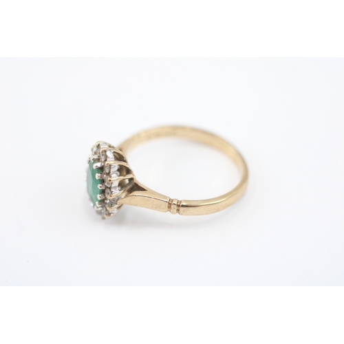 26 - 9ct gold vintage emerald & diamond cluster ring (2.2g) Size J 1/2