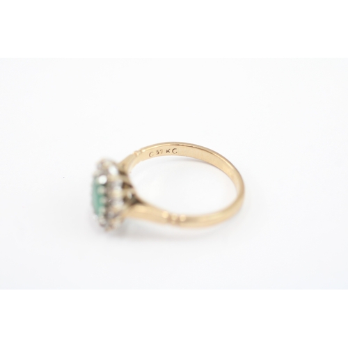 26 - 9ct gold vintage emerald & diamond cluster ring (2.2g) Size J 1/2