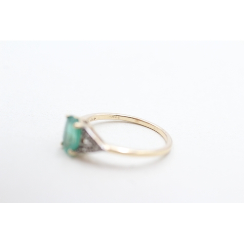 265 - 9ct gold emerald & diamond dress ring (2.5g) Size O