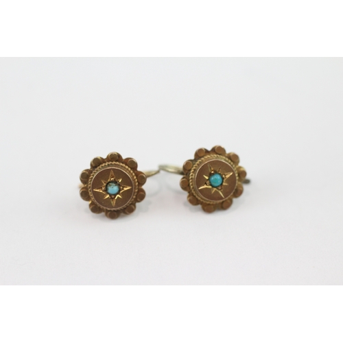 279 - Antique 9ct gold turquoise hook earrings (1.1g)