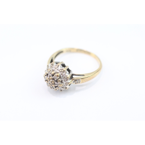 284 - 9ct gold diamond cluster ring (2.5g) Size K