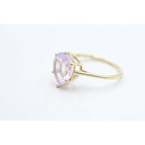 286 - 9ct gold pear cut pink gemstone dress ring (1.9g) Size O