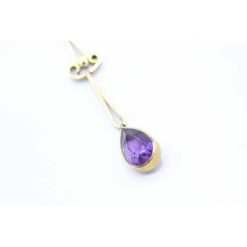 287 - 9ct gold antique amethyst and seed pearl necklace (3.8g)