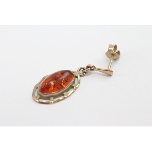 295 - 9ct gold amber drop earrings (3g)