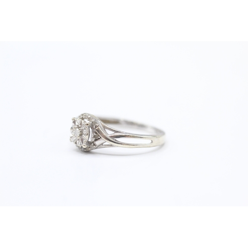 38 - 9ct white gold diamond cluster ring (2.1g) Size N 1/2
