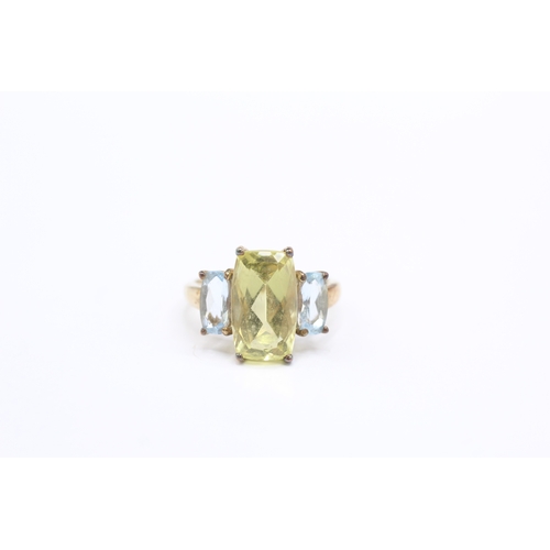43 - 9ct gold citrine and aquamarine cocktail ring (3.7g) Size N 1/2