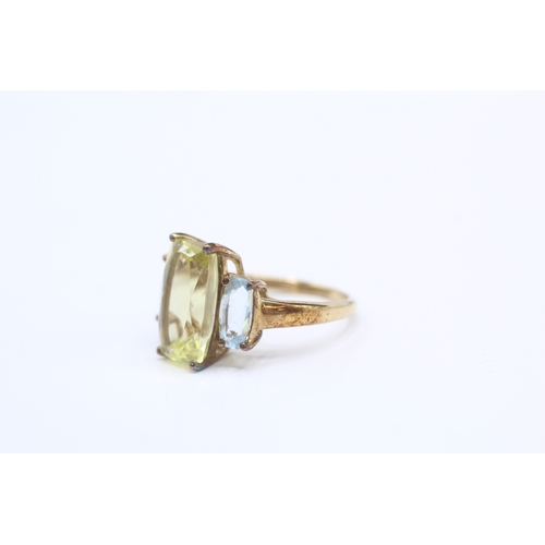 43 - 9ct gold citrine and aquamarine cocktail ring (3.7g) Size N 1/2