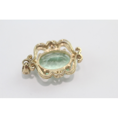 50 - 9ct gold fluorite & diamond pendant (4.6g)