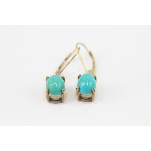 9 - 9ct gold turquoise drop earrings (3g)