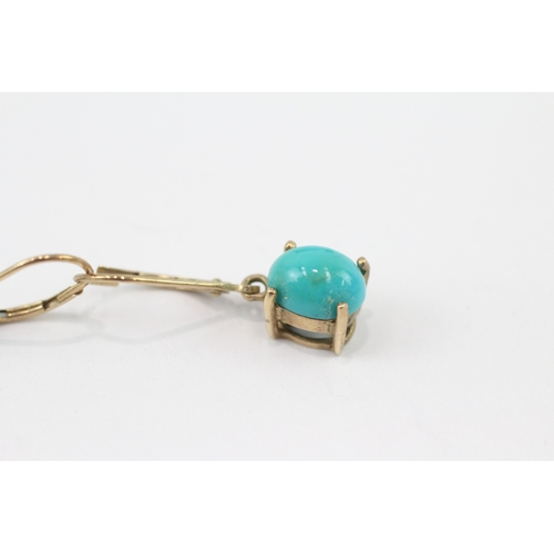 9 - 9ct gold turquoise drop earrings (3g)