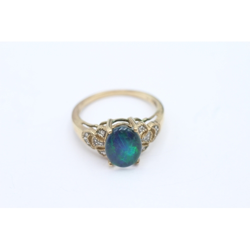 18 - 9ct gold opal triplet diamond dress ring (3.2g) Size P
