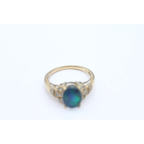 18 - 9ct gold opal triplet diamond dress ring (3.2g) Size P