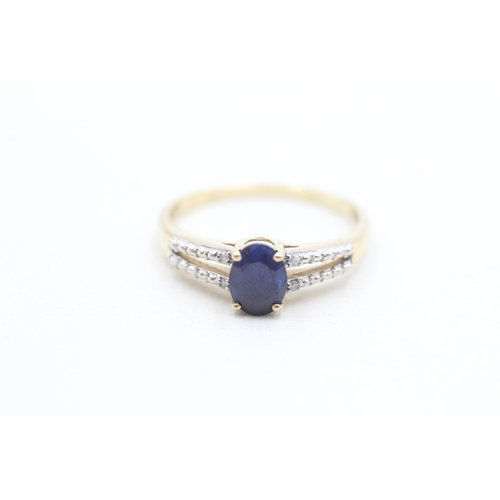 190 - 9ct gold sapphire and diamond dress ring (2.3g) Size Q