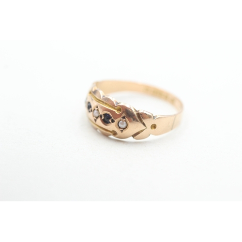 192 - 9ct gold seed pearl and sapphire five stone ring (1.4g) Size N