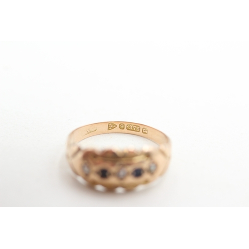 192 - 9ct gold seed pearl and sapphire five stone ring (1.4g) Size N